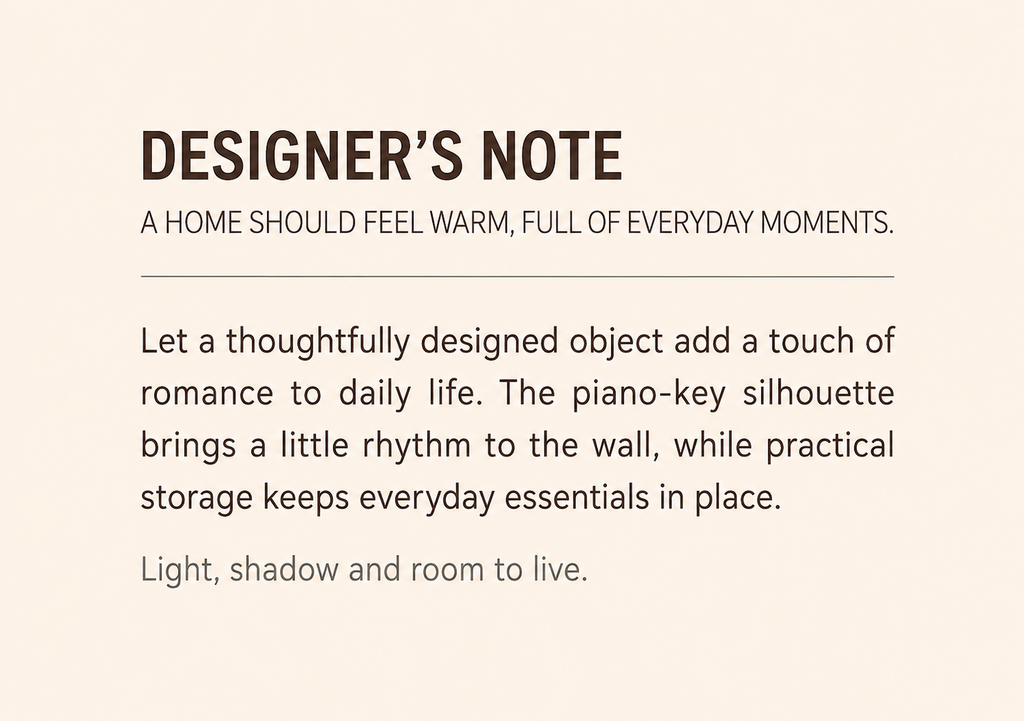 Designer note for Zenara piano key wall coat rack