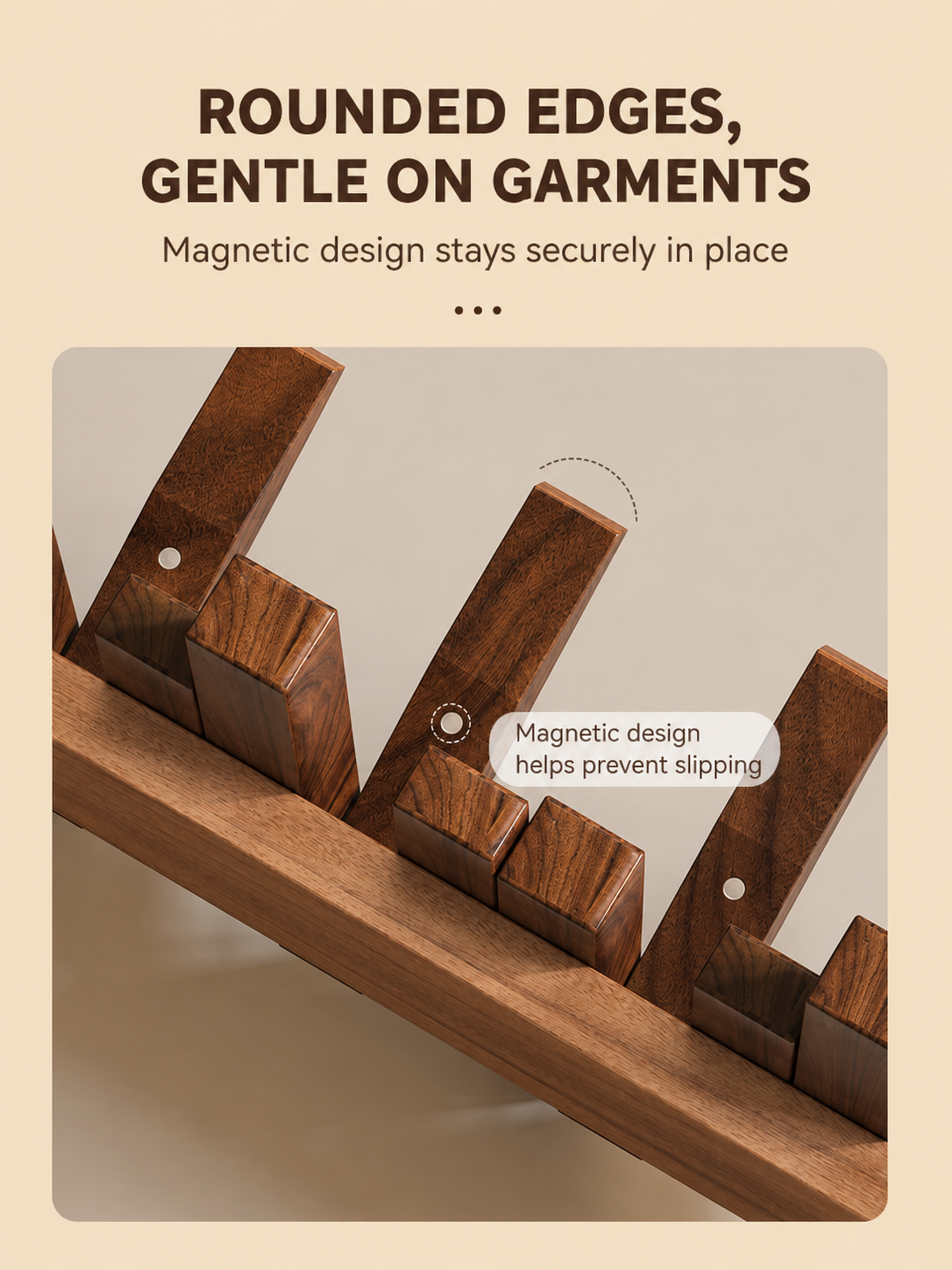 Rounded wooden folding hooks with magnetic closure