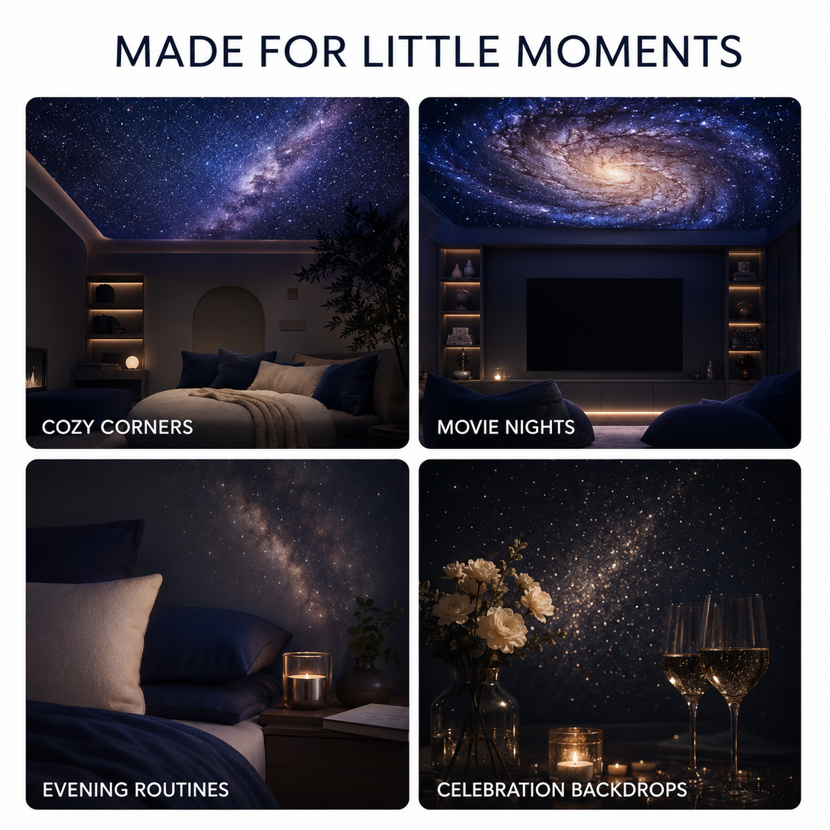 Star projector lifestyle ideas for cozy corners, movie nights and celebration backdrops