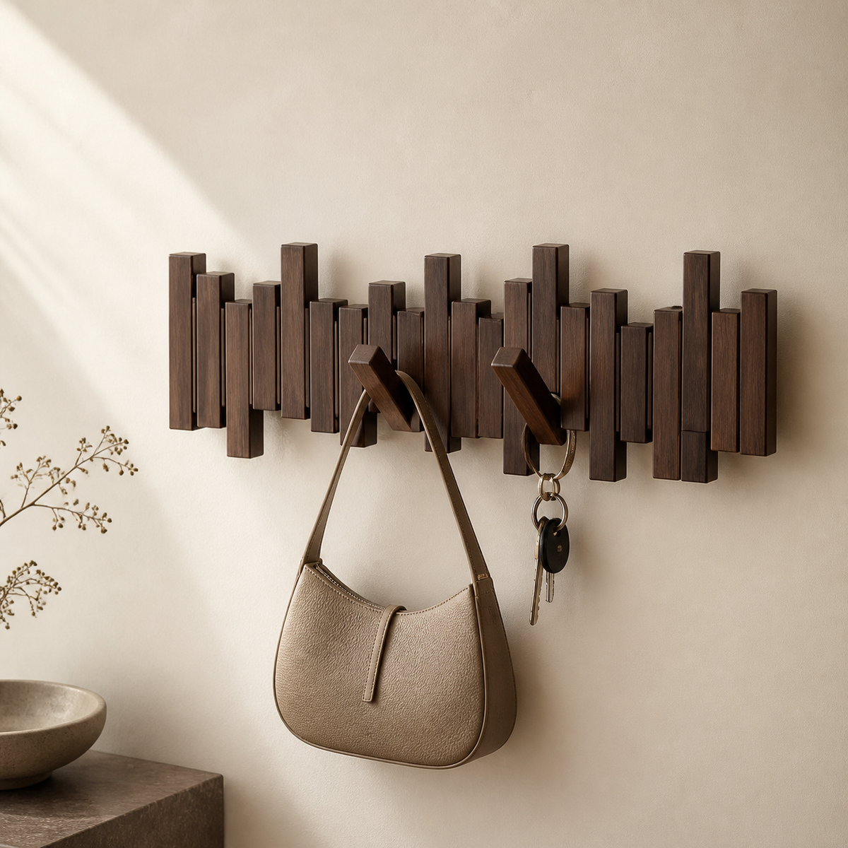 Solid Wood Piano Key Wall Coat Rack