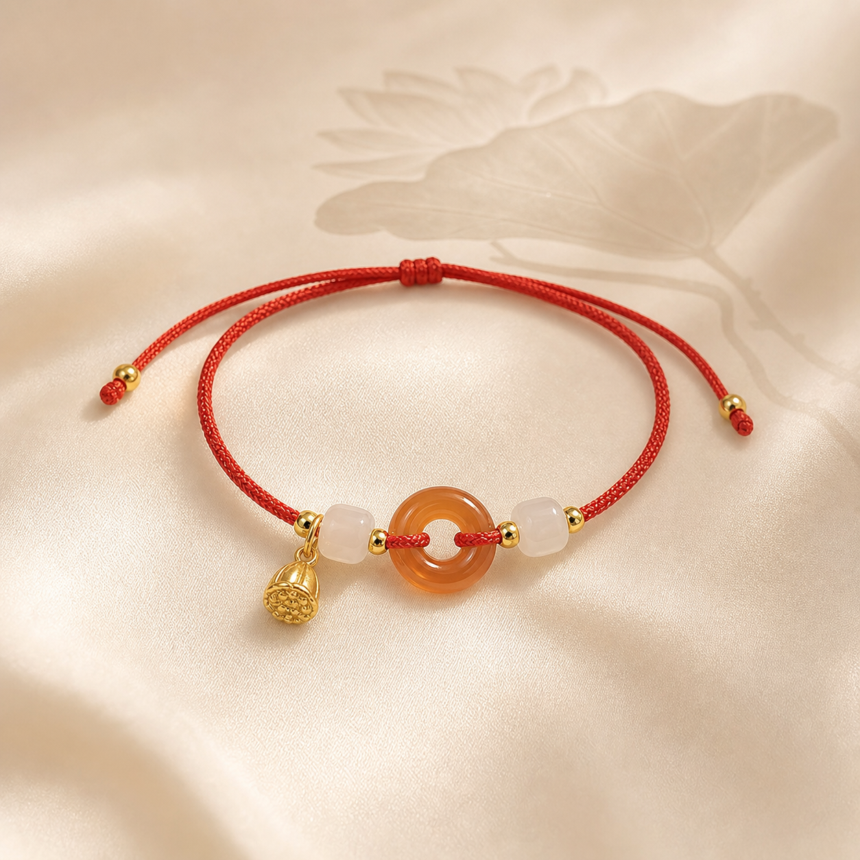 Lotus Seedpod Circle Red Cord Bracelet — Zenara view 1
