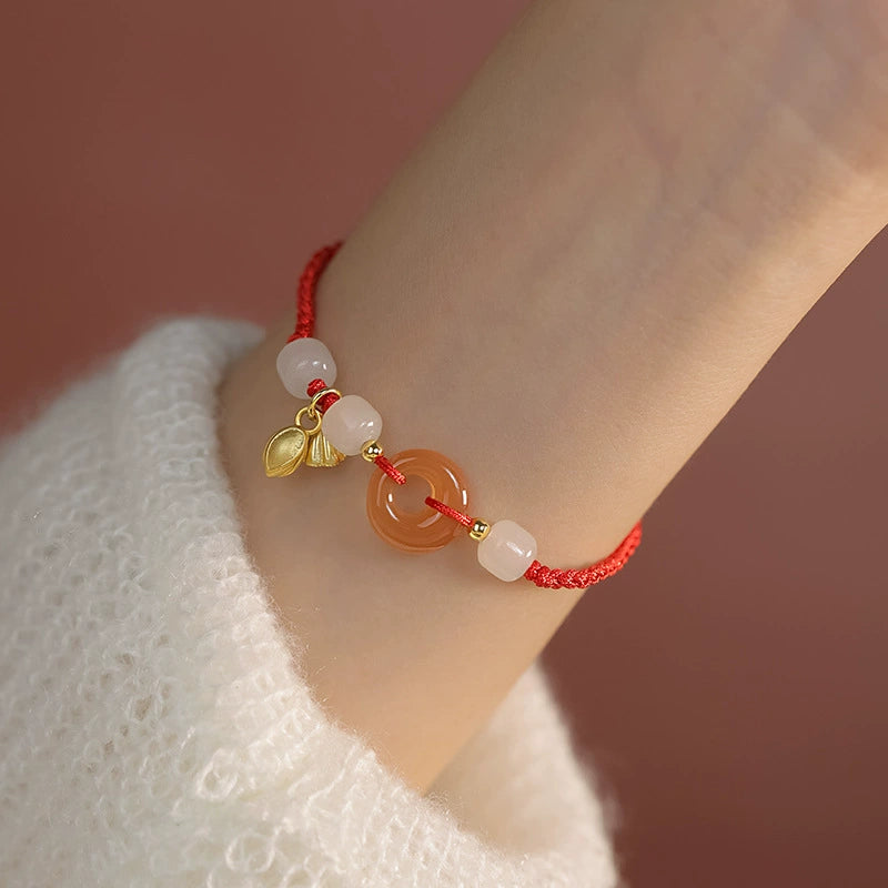 Lotus Seedpod Circle Red Cord Bracelet — Zenara view 3