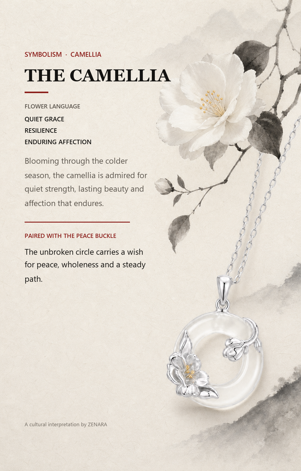 Camellia Peace Buckle Necklace — Zenara view 5