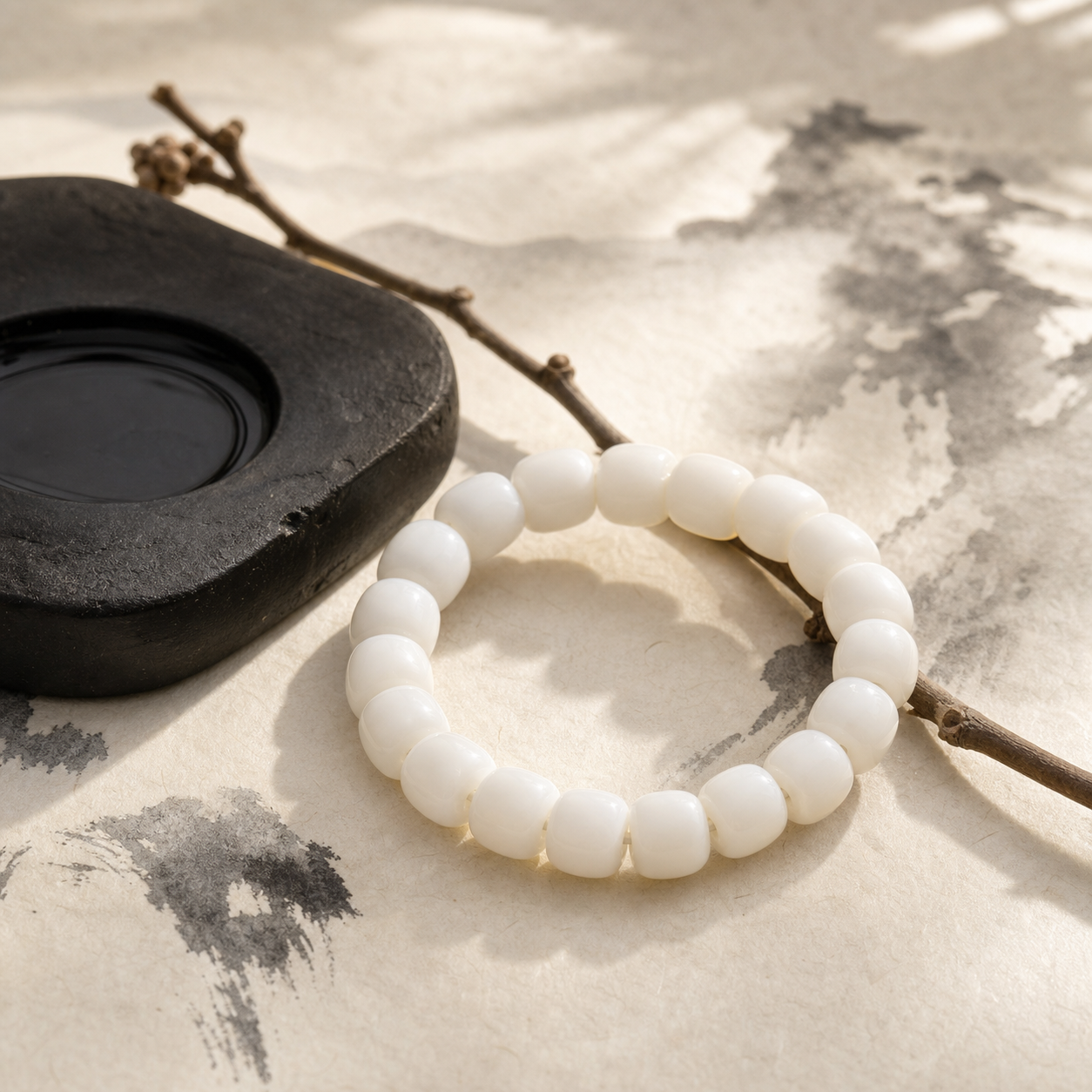 White Bodhi Root Peace Bracelet — Zenara view 2