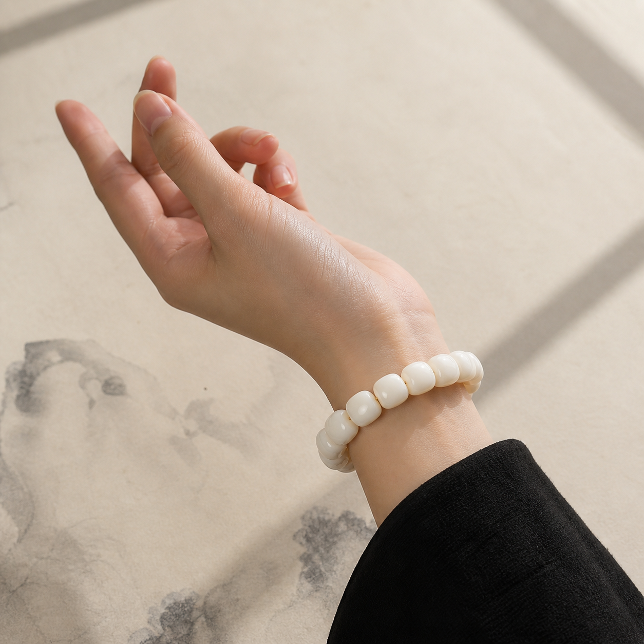 White Bodhi Root Peace Bracelet — Zenara view 4