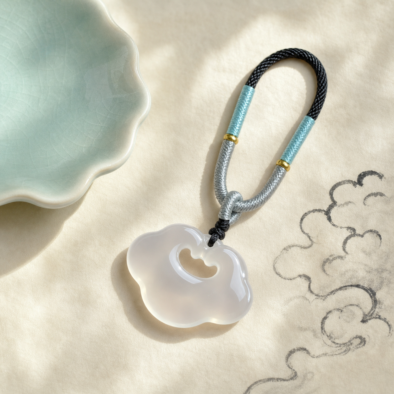 White Chalcedony Ruyi Cloud Lock Necklace — Zenara view 2