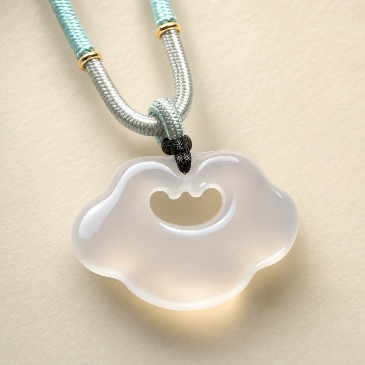 White Chalcedony Ruyi Cloud Lock Necklace — Zenara view 3