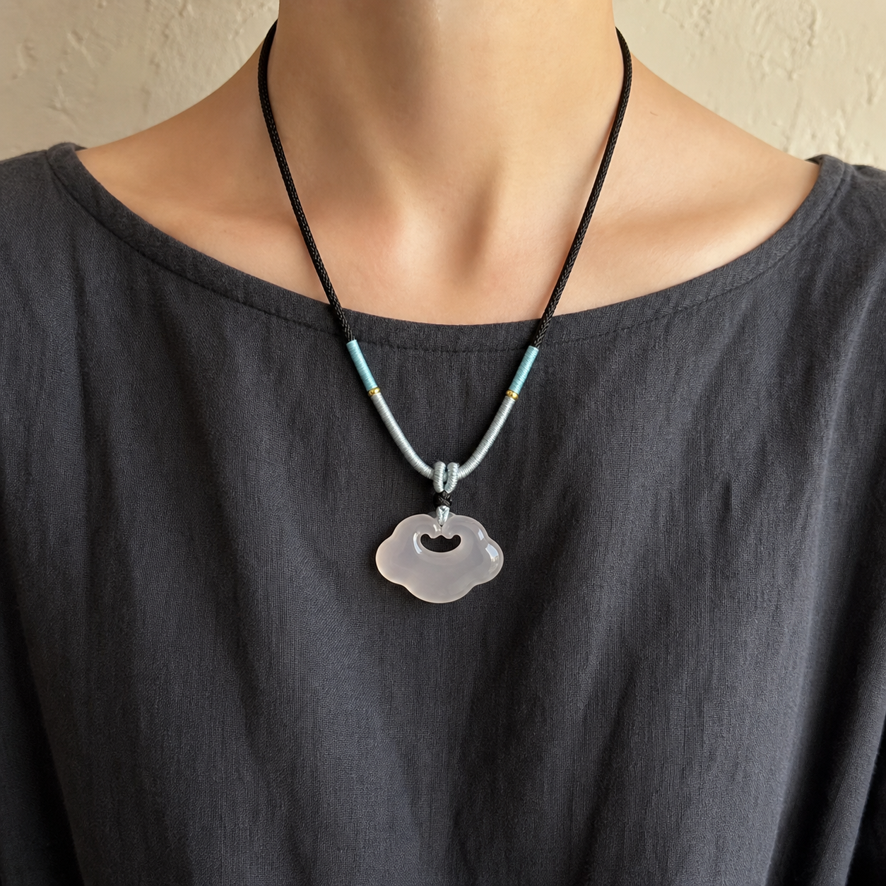 White Chalcedony Ruyi Cloud Lock Necklace — Zenara view 4