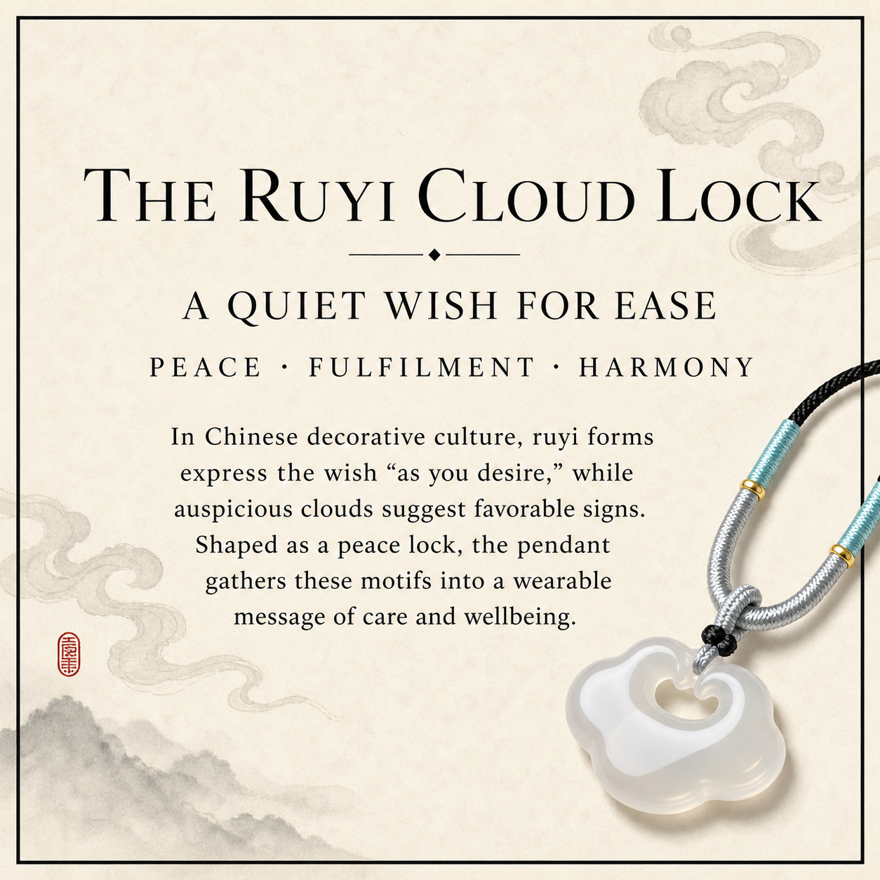 White Chalcedony Ruyi Cloud Lock Necklace — Zenara view 5