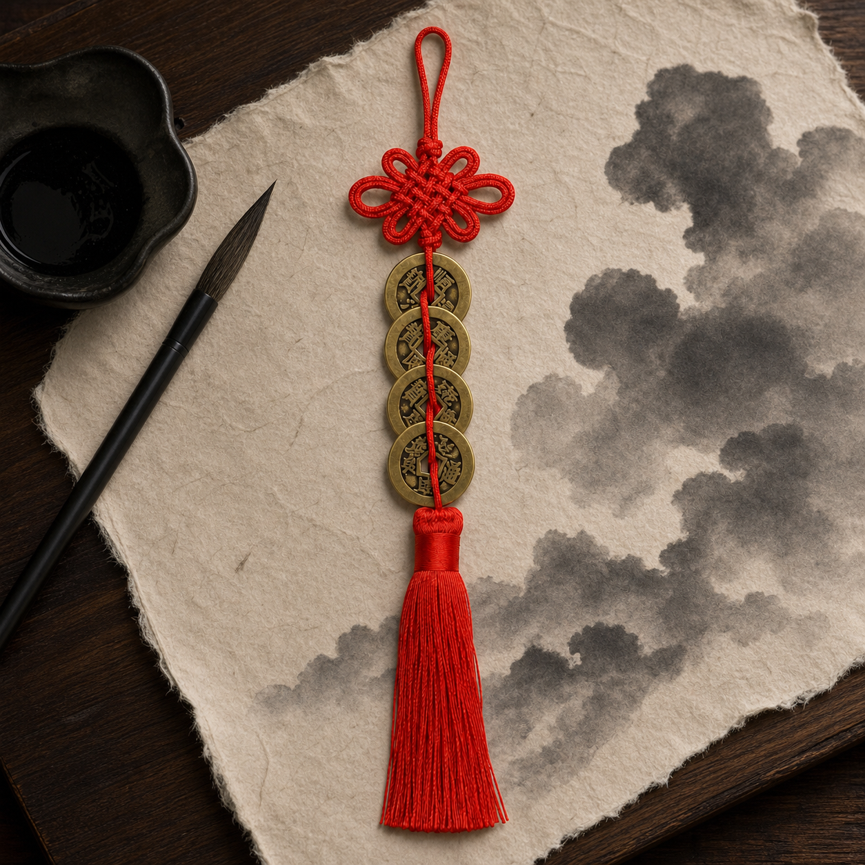 Five-Emperor Coin Red-Knot Hanging — Zenara view 2