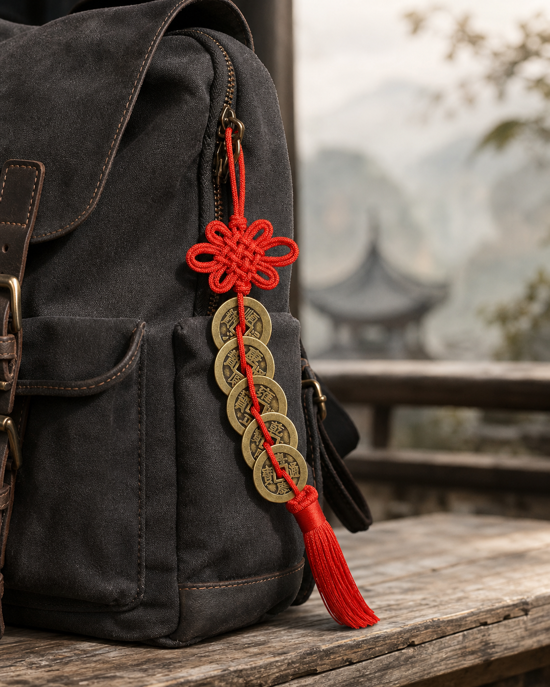 Five-Emperor Coin Red-Knot Hanging — Zenara view 4