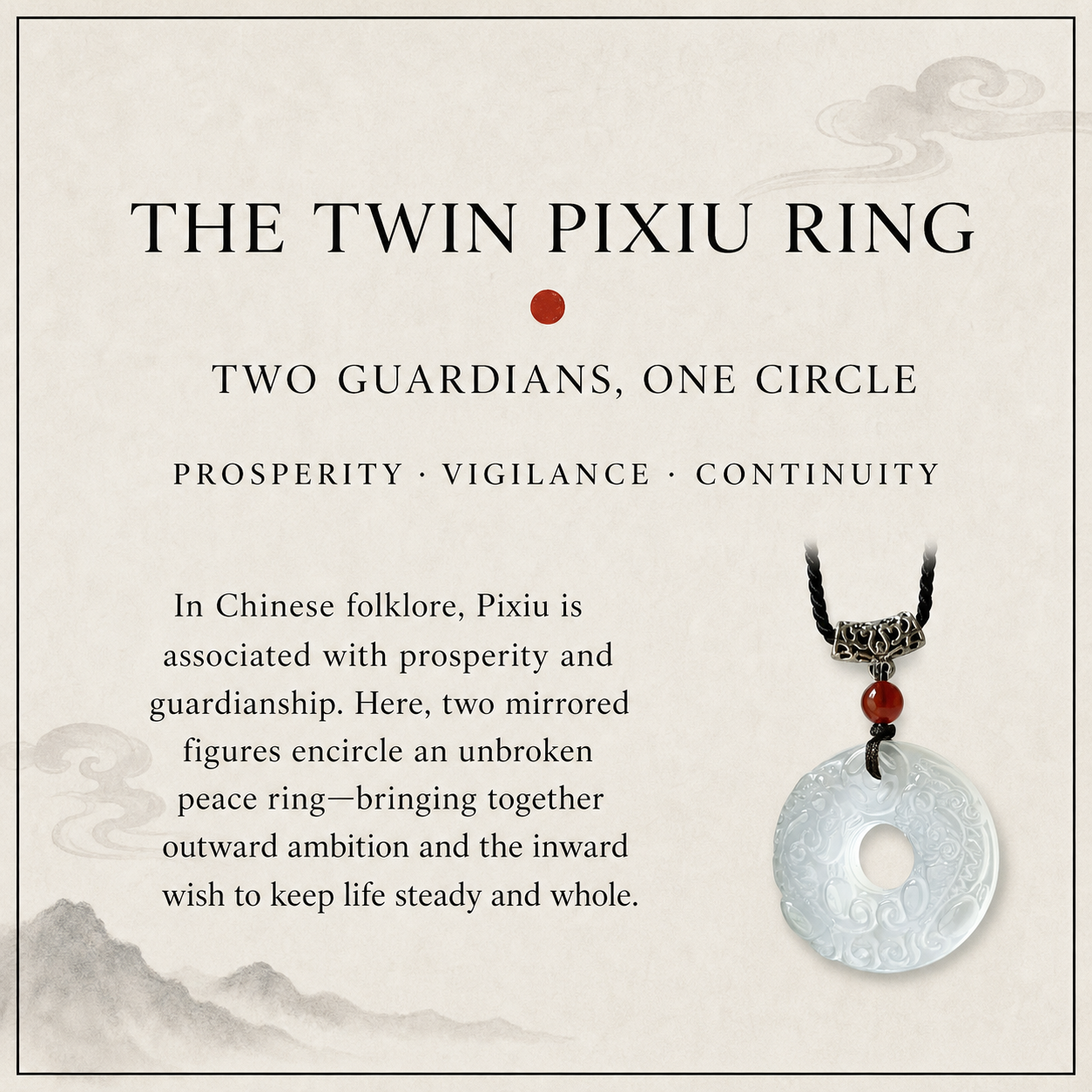 White Chalcedony Twin Pixiu Peace Ring Pendant — Zenara view 5