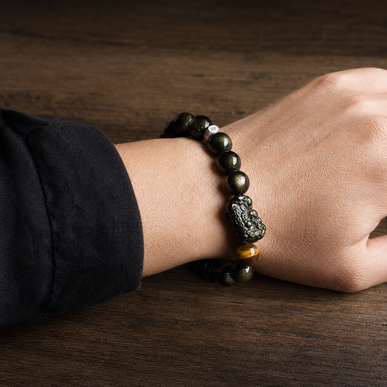 Black Obsidian Pixiu Wealth Bracelet — Zenara view 4