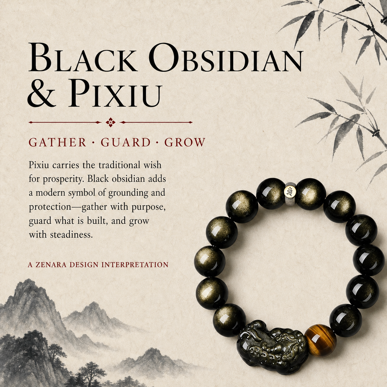 Black Obsidian Pixiu Wealth Bracelet — Zenara view 5