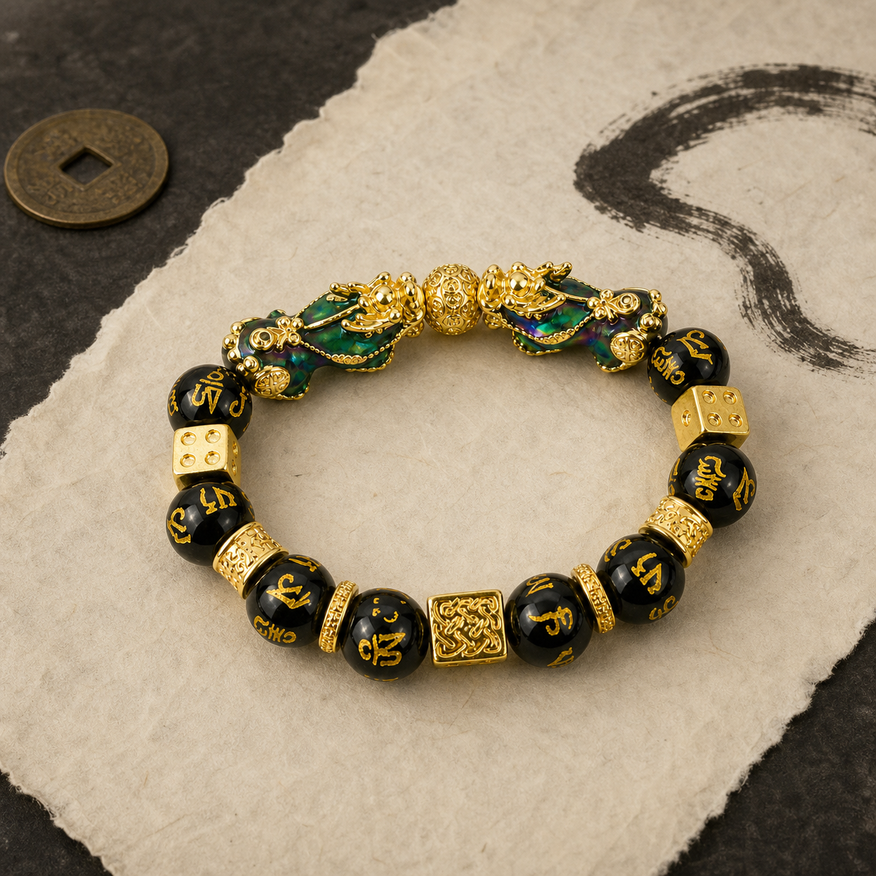 Six-Syllable Twin Pixiu Wealth Bracelet — Zenara view 2