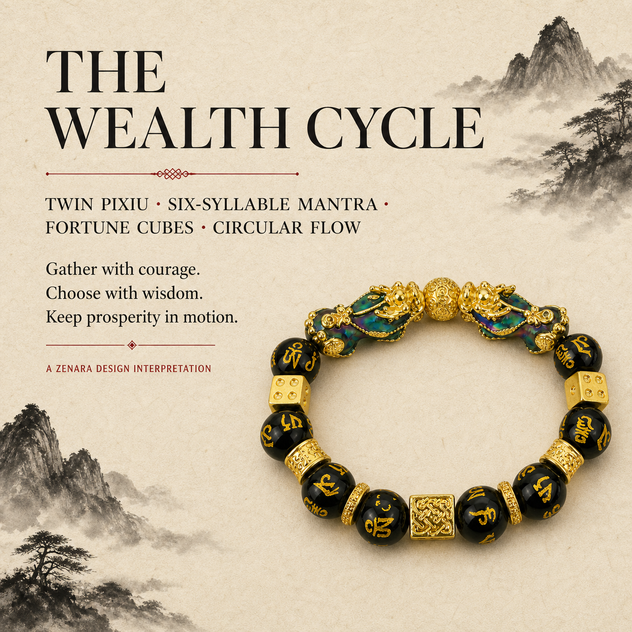 Six-Syllable Twin Pixiu Wealth Bracelet — Zenara view 5