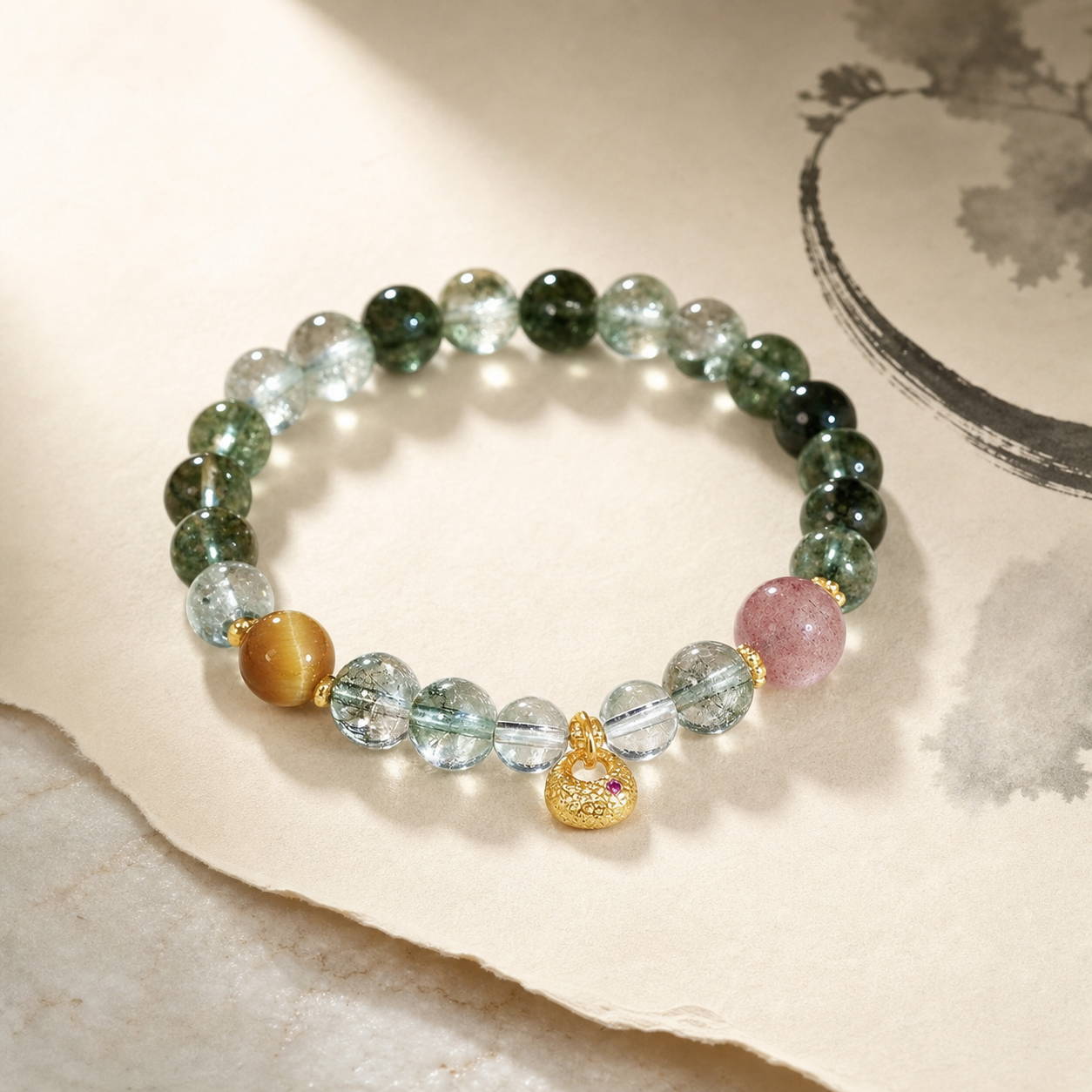 Green Glass Harmony Charm Bracelet — Zenara view 2