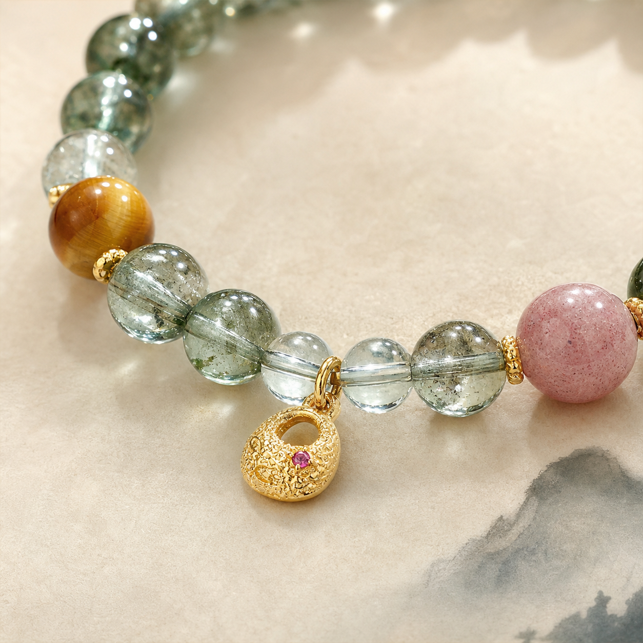Green Glass Harmony Charm Bracelet — Zenara view 3