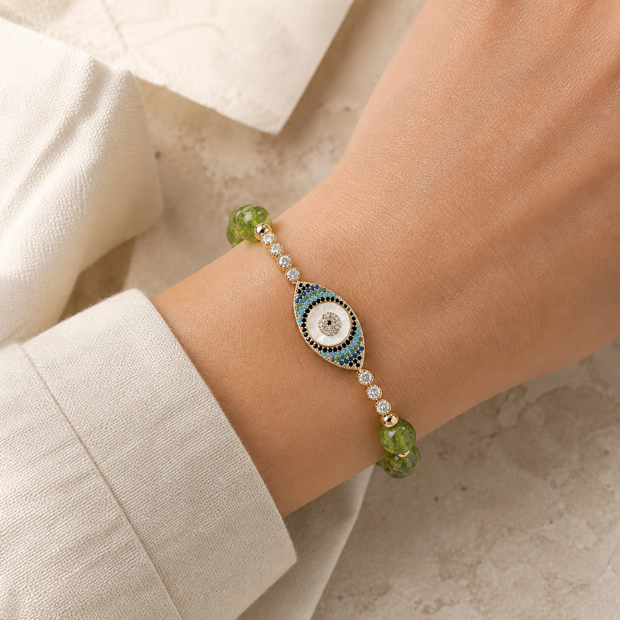 Olive-Green Eye Balance Bracelet — Zenara view 4