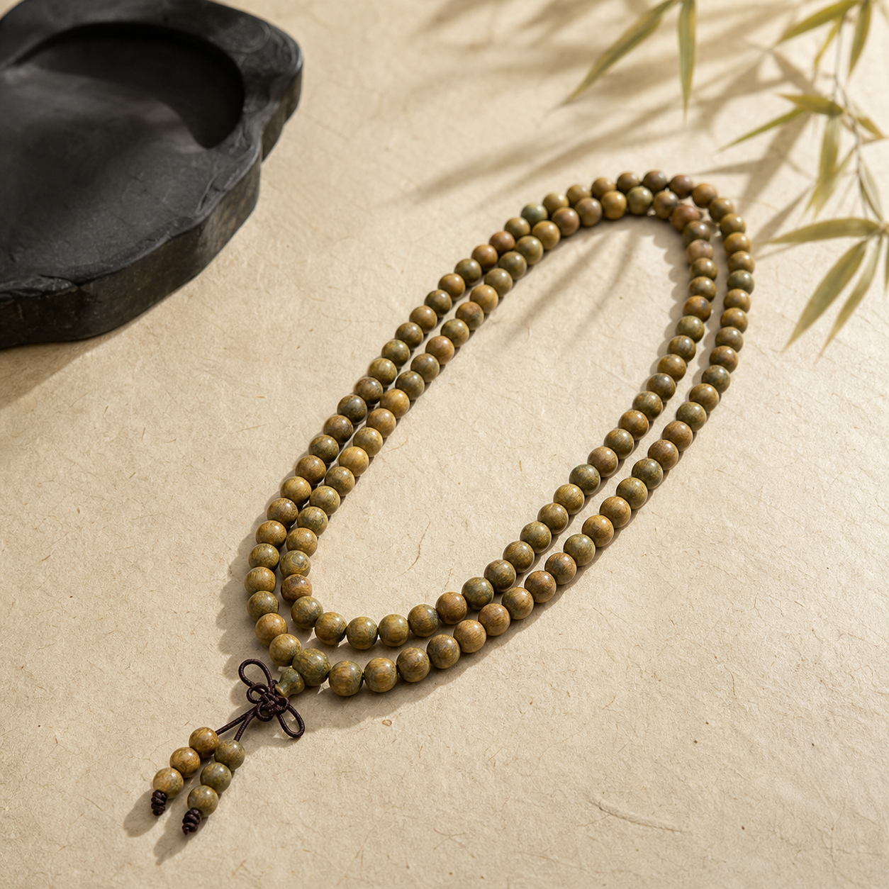 Green Wood 108-Bead Mindfulness Mala — Zenara view 1