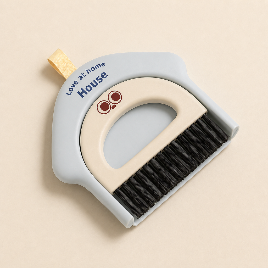 Blue Zenara mini dustpan and brush set for desk cleaning