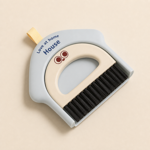 Blue Zenara mini dustpan and brush set for desk cleaning